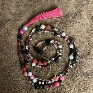 Handmade, Upcycled, Boho, Artisan, Long, Hemp Cord, Beaded, Tasseled Necklace